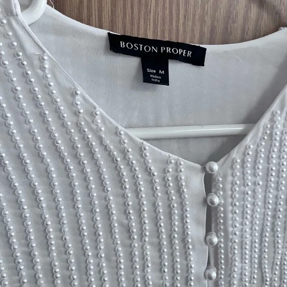 Boston Proper White Beaded Button-Front Blouse - Picture 2 of 4
